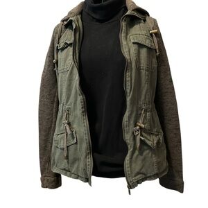 Army Green Green and Brown Military Jacket with Hood from Charlotte Russe.